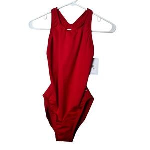 Dolfin Women’s  Sleek & Smooth Performance One-Piece  Red Swimsuit Sz 34